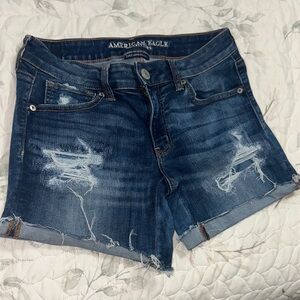 American Eagle Outfitters Women's Ripped Dark Blue Jean Shorts